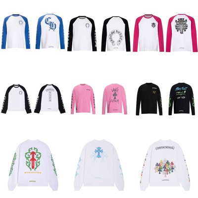 Версия 24SS Poison House, новая коллекция CH Crowe Cross Horseshoe с санскритом и длинными рукавами с принтом для мужчин и женщин, трансграничная оптовая продажа