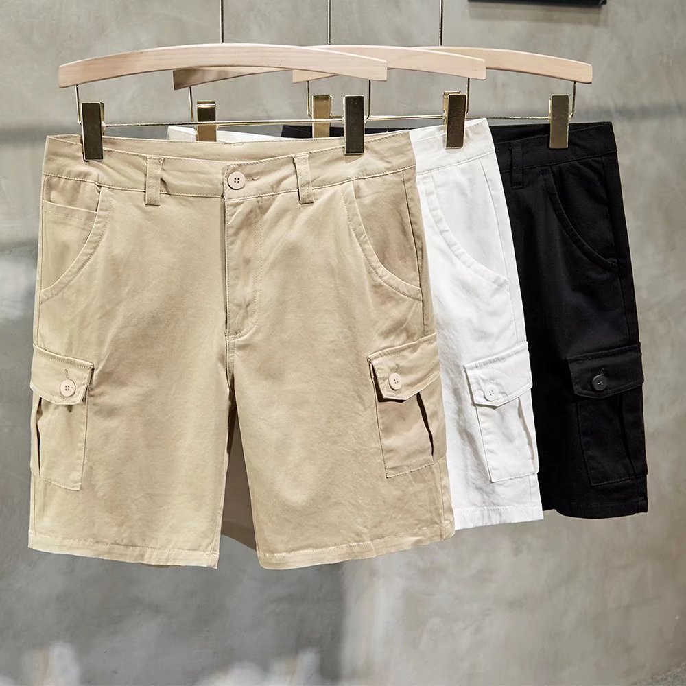 Summer Workwear Men's Trendy Fashion Straight Casual Mid-Length Pants with Pockets, Trendy 5-Point Pants for Men, Ins Men's Clothing