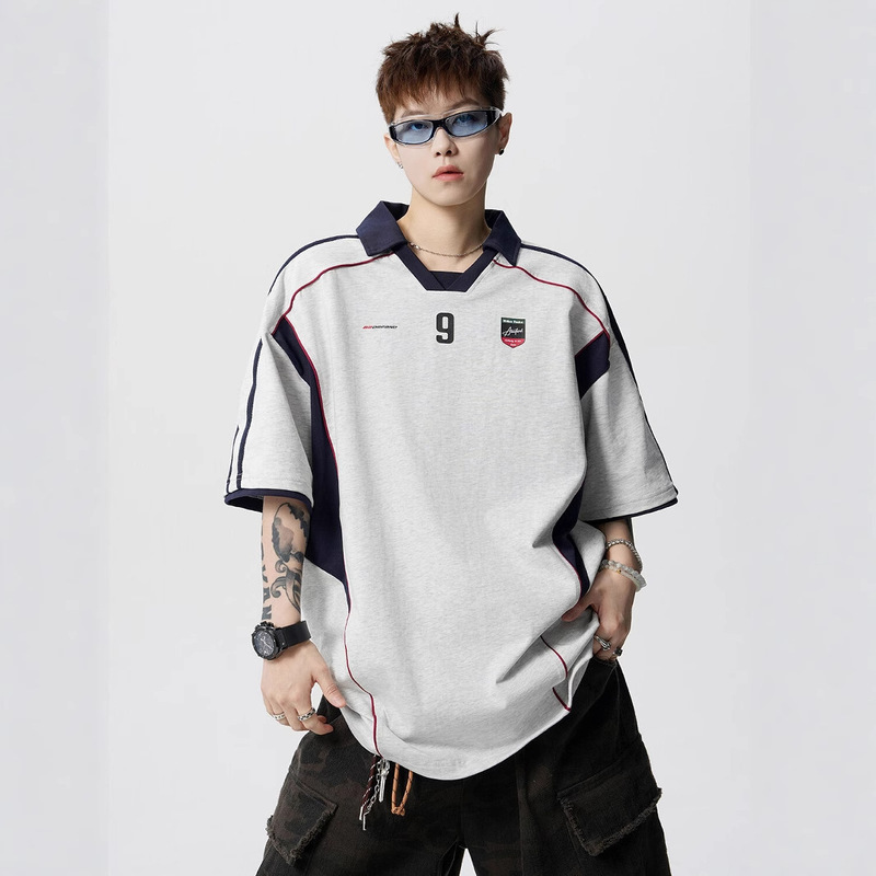 Jersey Style T-shirt Men's American-style Contrast Color Retro Sports Fan Car Short Sleeve cleanfit Summer Half Sleeve