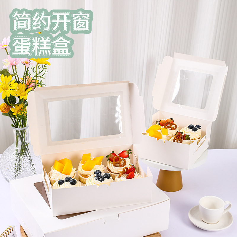 Taza de papel pastel de yema de huevo caja de embalaje crujiente 4 tabletas 6 tabletas 12 tabletas taza de pastel caja de ventana transparente tarta de huevo taza de muffin