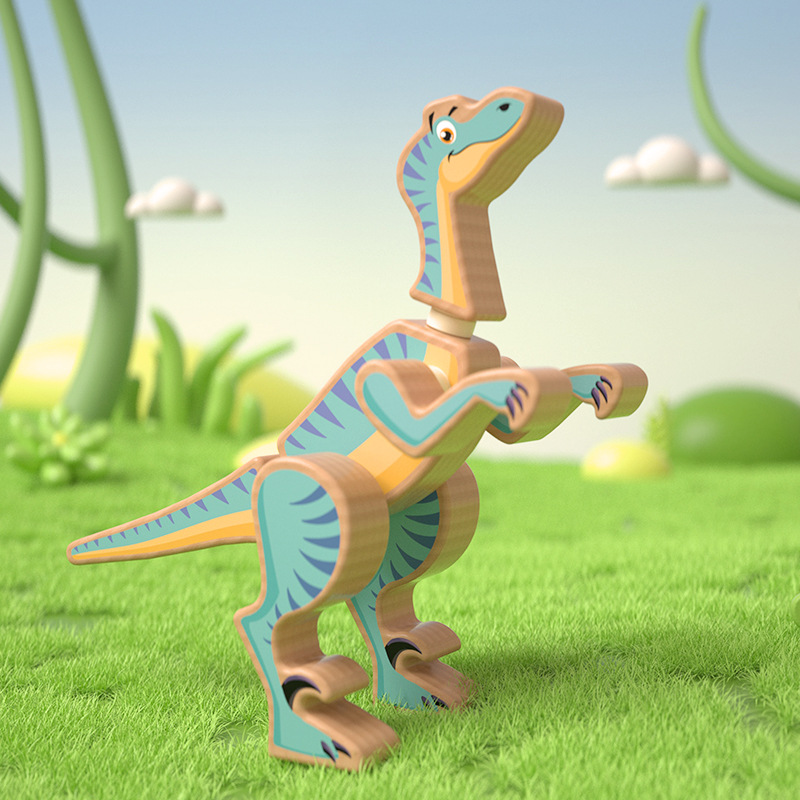 06 Rompecabezas de dinosaurios jurásicos-Velociraptor (azul claro)