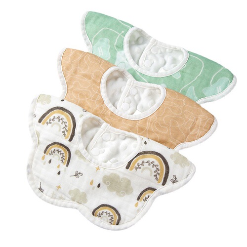 Gauze beanie velvet baby petal bib pure cotton baby saliva towel pure cotton waterproof autumn and winter thickened bib