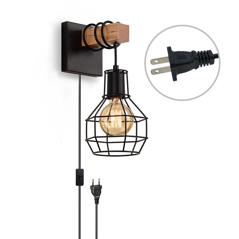 Rural retro industrial gaula de viento lámpara de pared dormitorio cabezal de cama cocina con interruptor de enchufe lámpara de pasillo