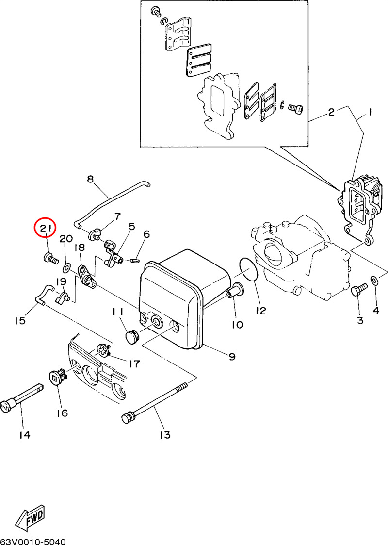 21)翟墨DEMONS舷外机船外挂机十字槽盘头自攻螺钉90164-05M03