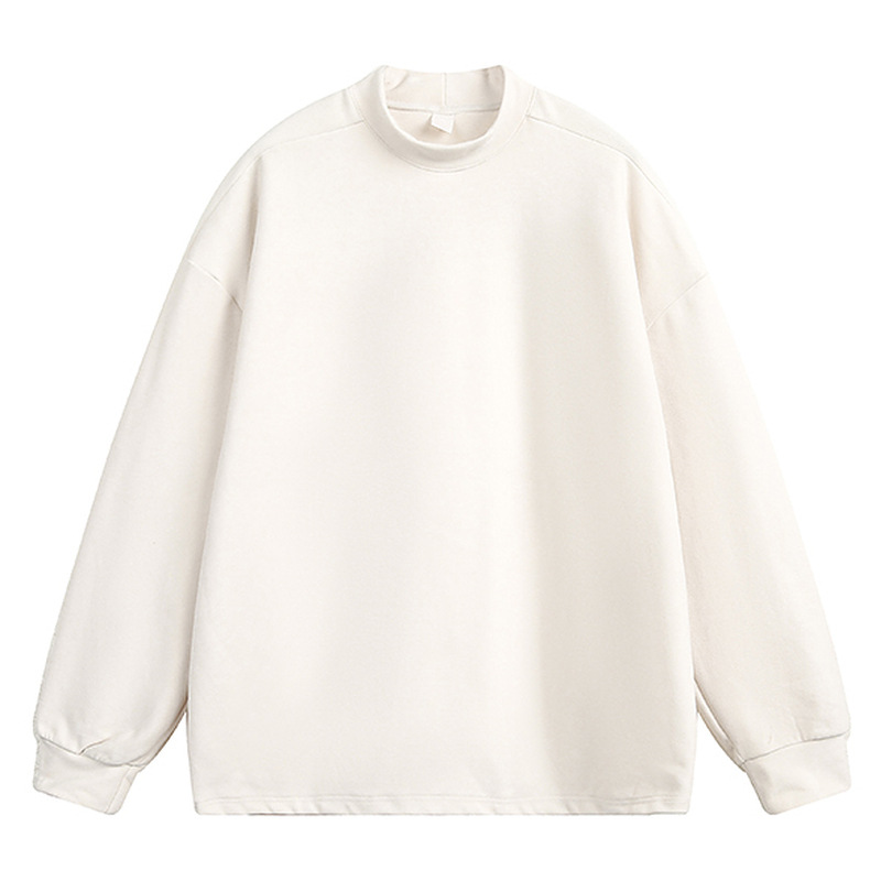 무거운 작은 목 긴 소매 티셔츠 남자의 느슨한 반 높은 목 스웨터 봄과 가을 2024 새로운 커플베이스 셔츠 단색 T