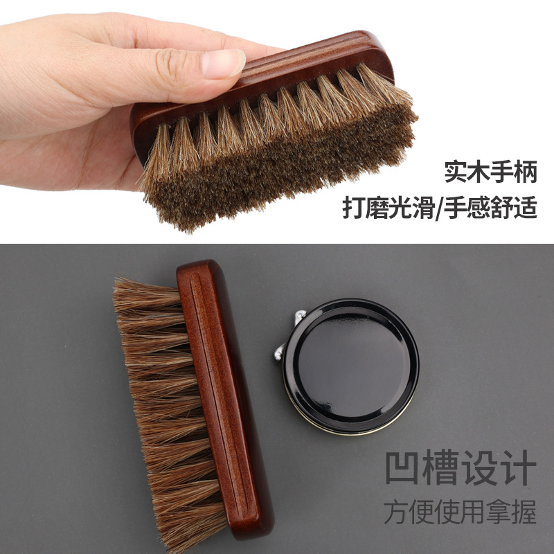 Cepillo de pelo de caballo Yingte, pulido de aceite, eliminación de polvo, cepillo de zapatos de cuero de piel suave, cepillo de limpieza de melena de madera maciza para el hogar, cepillo de zapatos