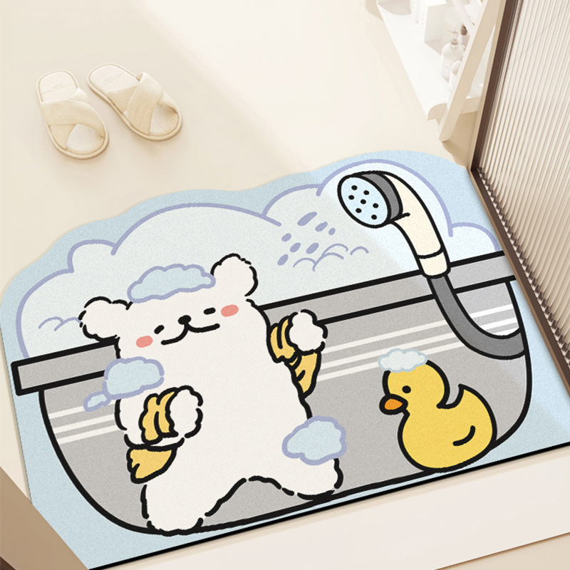 Line Puppy Diatom Mud Floor Mat Bathroom Absorbent Non-Slip Foot Mat Cute Cartoon Home Bathroom Door Mat Dropshipping