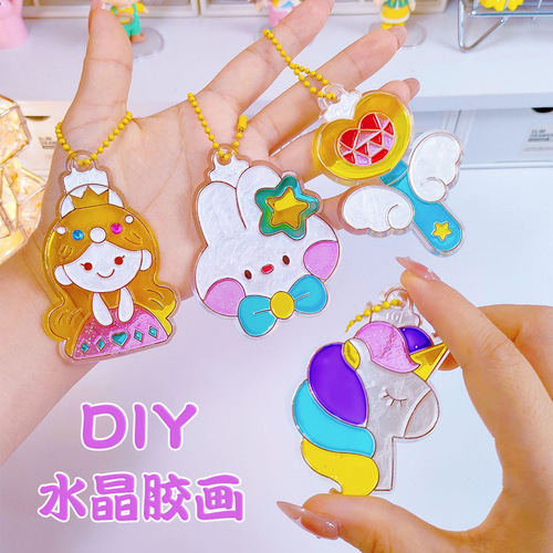 Crystal Glue Painting, No-Bake Children's DIY Handmade Glass Ornament, Paint Doodle Art, Cognitive Toy for Girls