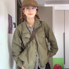 美式复古工装外套女春秋2025新款巨好看机车宽松立领情侣夹克上衣