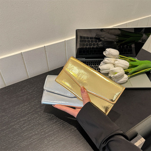 New Korean style long cross-border Women's wallet card holder student wallet fashionable elegant solid color glossy clutch
