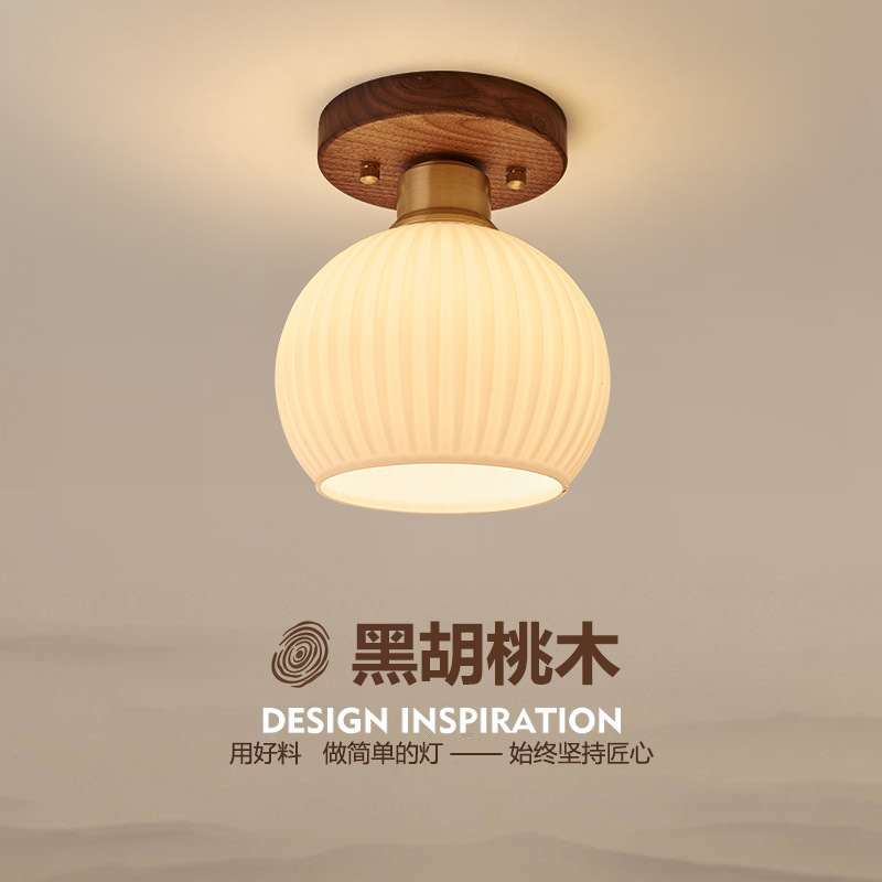 Corridor Hallway Lamp Walnut Middle Ancient Style Ceiling Lamp Japanese Style Retro Cloakroom Entrance Hall Entrance Balcony Lamp