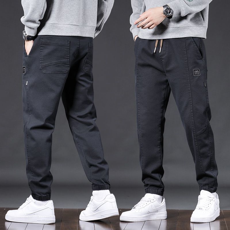 남성 캐주얼 팬츠 신축성 허리 남성 팬츠 가을 겨울 스타일 신축성 느슨한 다리 팬츠 플러스 벨벳 두꺼운 9포인트 스포츠 팬츠