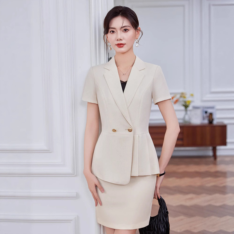 Cashier Front Desk Apricot Professional Short-Sleeved Suit Jewelry Store Beauty Shop Announcer Formal Suit Suit