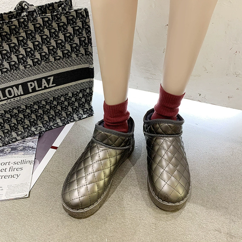Зимние ботинки для женщин, стеганый верх с подкладкой из флиса, корейский стиль, EU 36–40