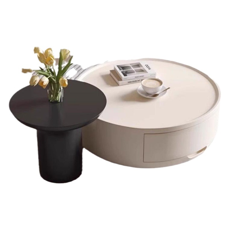Nórdico estilo crema redonda mesa de café Luz de lujo moderno simple mesa auxiliar sala de estar casa pequeño apartamento TV gabinete combinación image 1