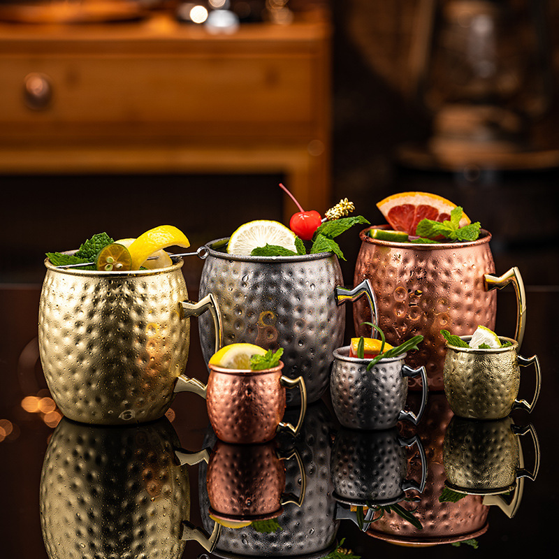 Stainless Steel Moscow Mule Cup, Hammered Cocktail Cup, Bar Mixing Cup, Household Mug, Available in Multiple Colors Stainless Steel Moscow Mule Cup, Hammered Cocktail Cup, Bar Mixing Cup, Household Mug, Available in Multiple Colors