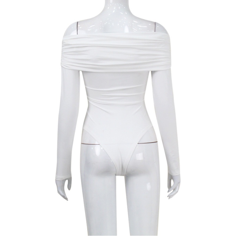 Ropa de mujer de comercio exterior europea y americana estilo caliente sexy hombro de una línea manga larga pliegues cruzados cintura alta delgada temperamento sin hombros image 1