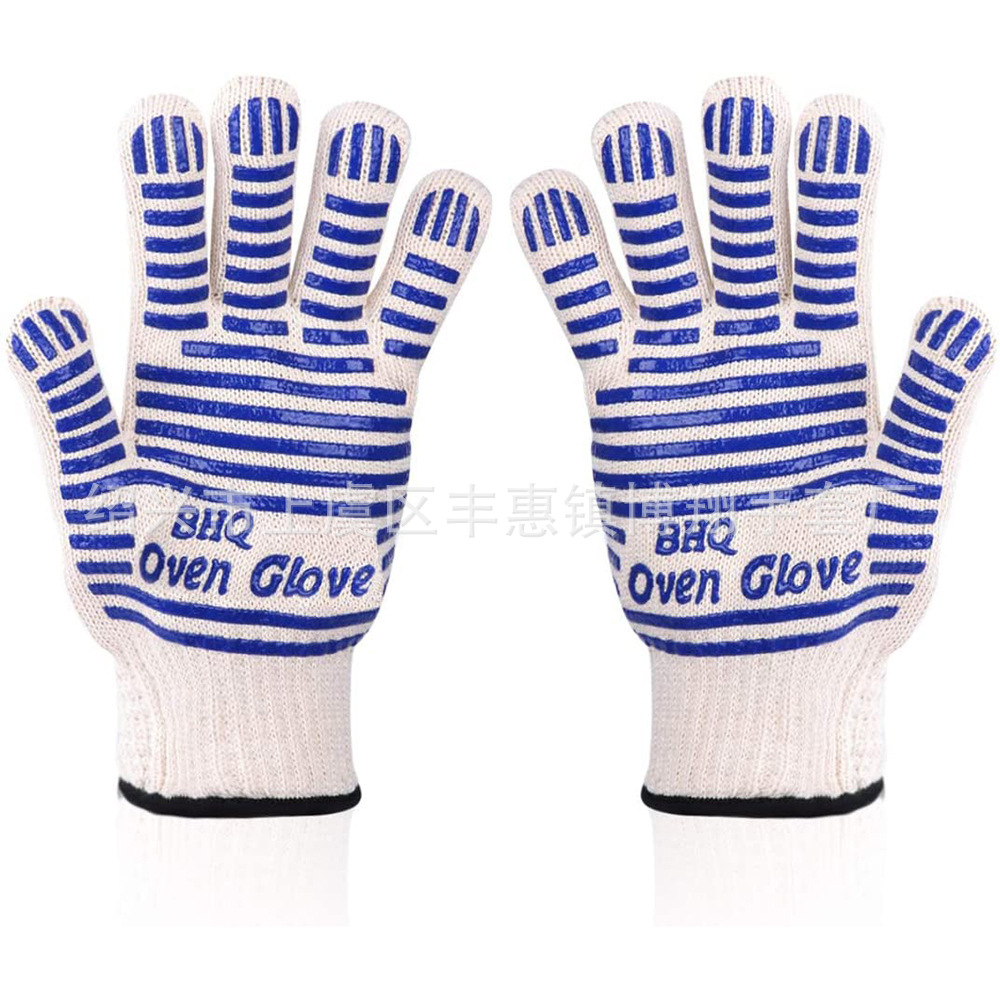 现货BBQ烧烤微波炉烤箱芳纶500度隔热耐高温棉纱手套双层阻燃手套