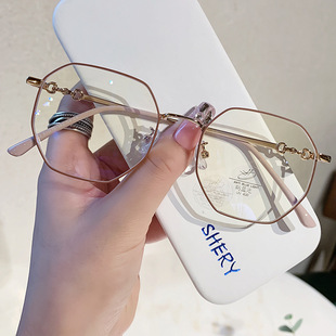 Xiaohongshu same style polygon plain glasses retro metal frame optical glasses female anti-blue light glasses frame 01312