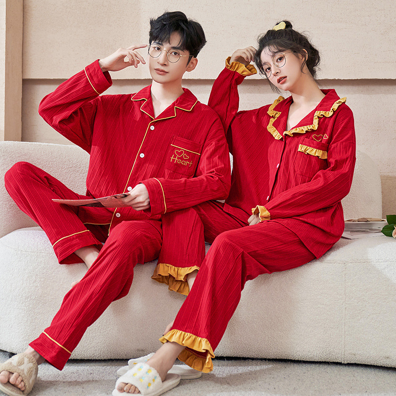 Pijamas de pareja traje de manga larga rojo Algodón mujer primavera y otoño boda de los hombres Otoño e Invierno año de nacimiento homewear