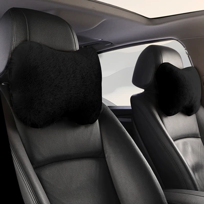 Waist support: Imitation Rabbit Plush Car Waist - black-2-headrests