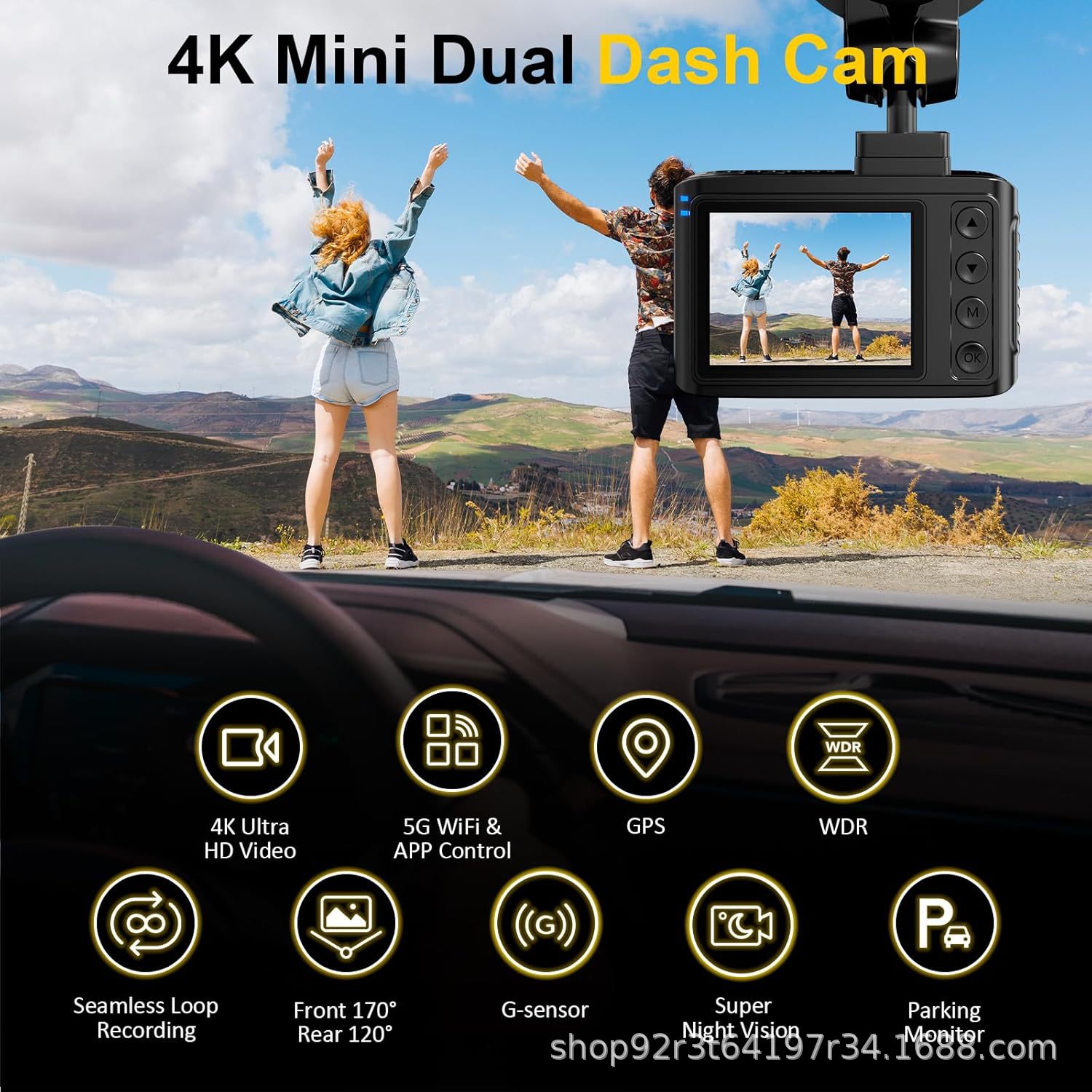 New private model 4K+1080P dual-lens 5G WiFi dashcam with high-definition image viewable on mobile phones