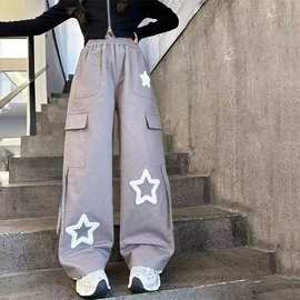 女童工装裤春秋2025新款洋气儿童宽松工装裤女大童韩版休闲裤子潮