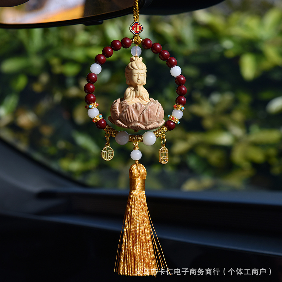 Wood Car Pendant, Mu Ding Yao Car hanging - peace-blessing-guanyin-gold
