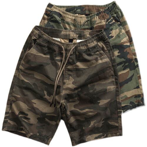 Workwear camouflage cargo shorts summer mid-length loose 5-pocket casual construction outdoor pants for men