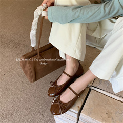 法式复古绒面芭蕾舞单鞋女2025秋季新款韩版一字带平底玛丽珍女鞋