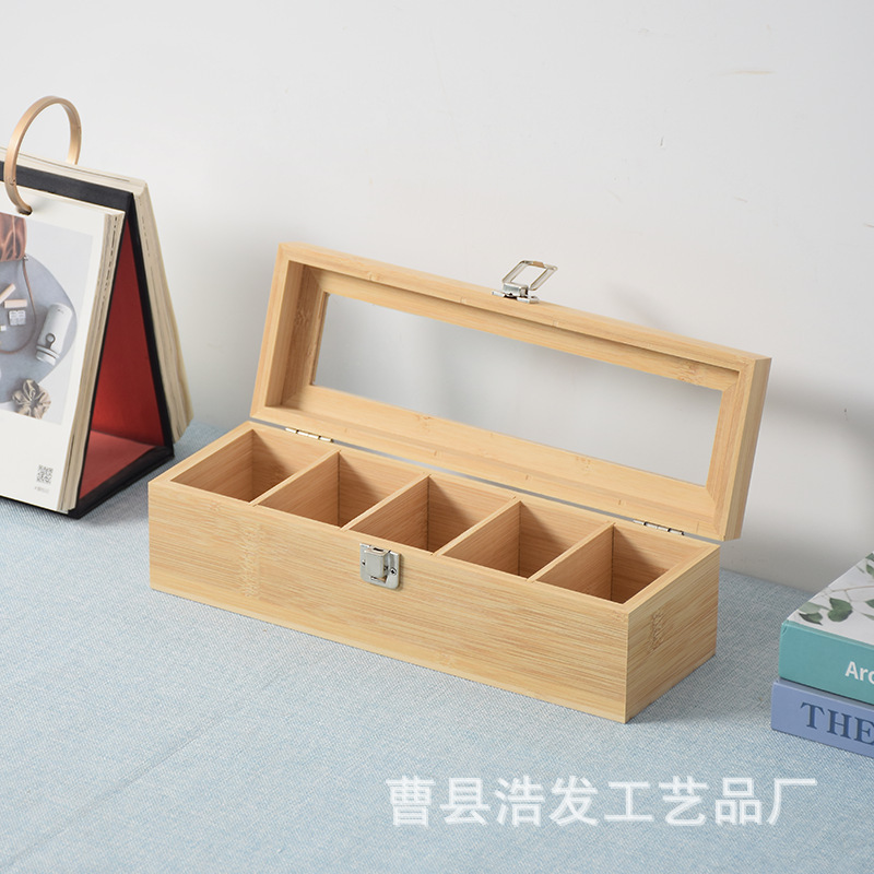 現物木製デスクトップ収納ボックス透明アクリルジュエリーボックスフリップ式分格茶包箱ギフトボックス|undefined