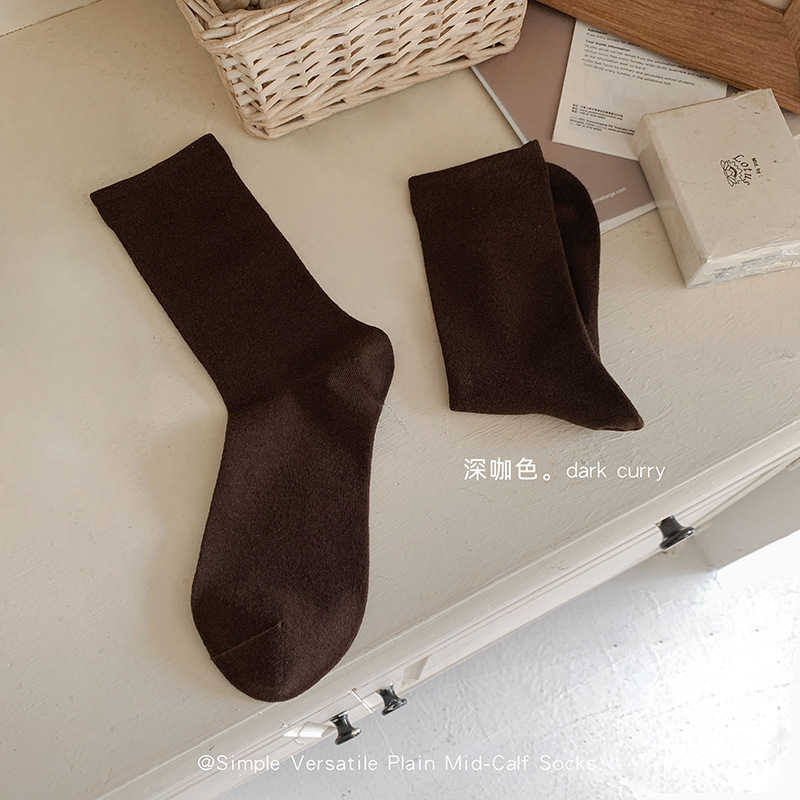 纯色系基础款百搭简约袜子女羊毛混纺保暖透气高螺口基础中筒袜|undefined