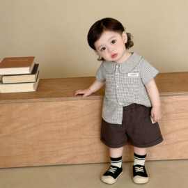 婴幼儿衣服套装夏装男女宝宝洋气格子短袖薄款短裤分体两件套夏季