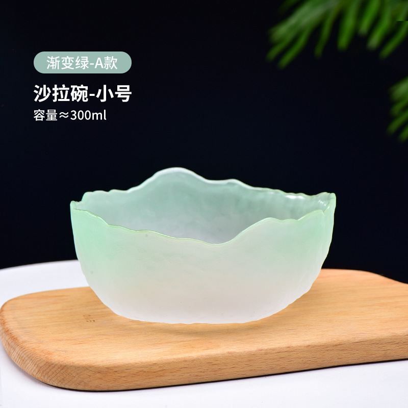 Venta al por mayor estilo nórdico patrón de martillo transparente borde dorado ensaladera de vidrio hogar plato de fruta de postre de alto aspecto vegetal