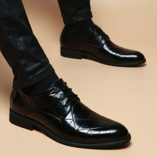 Men's Pointed Trendy Leather Shoes British Dress Derby Shoes Youth Korean-style Inner Height Black Business Casual Small Leather Shoes