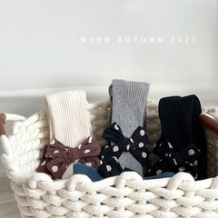 Children's tights with 21 new autumn features, combed cotton, girls' double-needle Korean-style polka dot INS-style bow tights