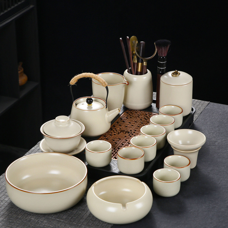 여요 찻주전자 + 덮은 그릇 - 8컵 세트 + 흐르는 창 트레이