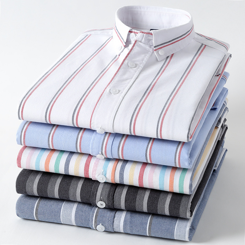 Spring 2024 New Striped Shirt Cotton Oxford Textile Youth Anti-Wrinkle Casual Cardigan Shirt Men's One-Piece Hair Spring 2024 New Striped Shirt Cotton Oxford Textile Youth Anti-Wrinkle Casual Cardigan Shirt Men's One-Piece Hair