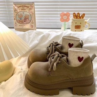 Retro Frosted Lace-Up Loafers for Women 2025 Spring New Fashion Birkenstock Thick-Soled Shoes British Style Birkenstock Shoes