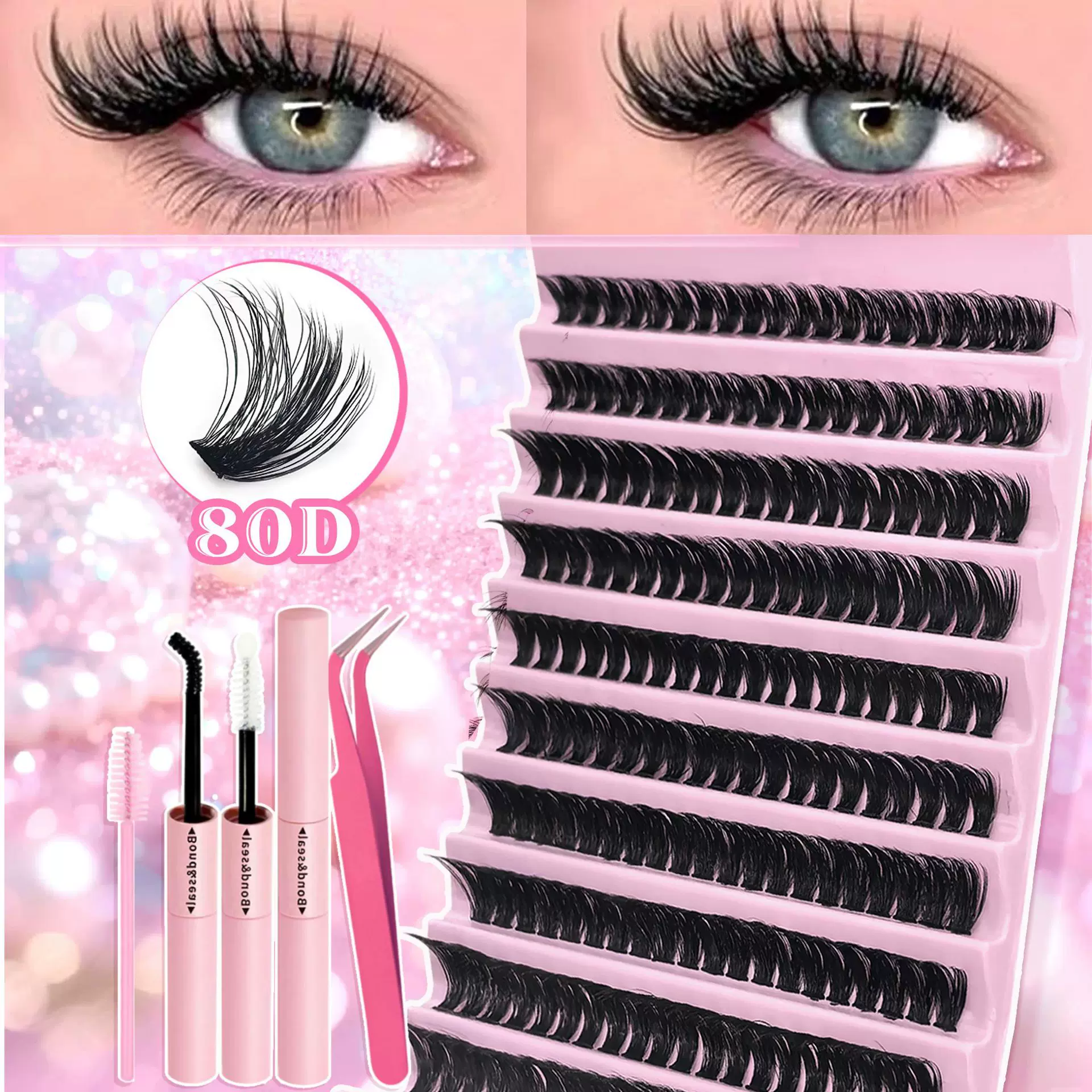跨境亚马逊睫毛欧美浓密DIY欧美眼睫毛5D立体朵毛卷翘假睫毛套装