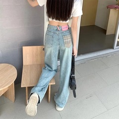 【韩牛】美式复古直筒牛仔裤女高腰显瘦宽松设计感小众阔腿拖地裤