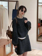 BRIVIN韩系灰色全羊毛百搭针织套头毛衣女2025秋新款通勤长袖上衣