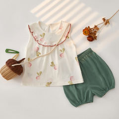 Girls' Summer Dress 2023 New Style Trendy and Elegant Princess Dress Children's Chiffon Skirt Suit Summer Thin