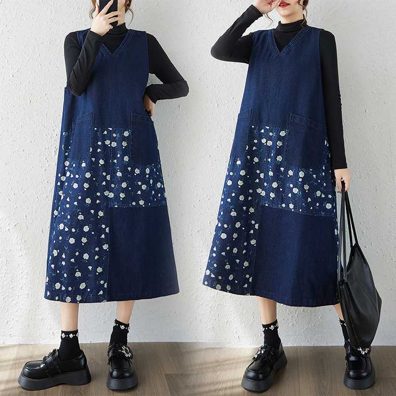 Autumn long denim summer dress