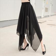 2022四季假两件雪纺裙裤女大码不规则九分打底裤舞蹈裤裙高弹舒适