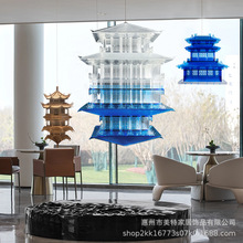 中式亚克力透明阁楼建筑艺术高级仿真雕塑软装饰品小房子模型摆件