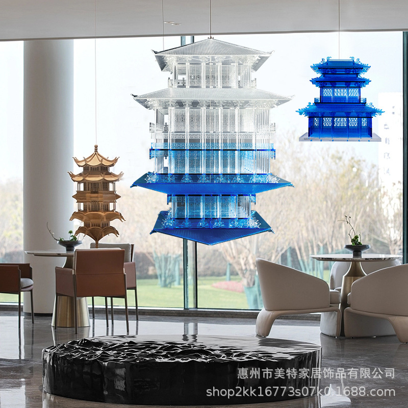 中式亚克力透明阁楼建筑艺术高级仿真雕塑软装饰品小房子模型摆件