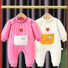 婴儿冬季保暖连体衣0-1岁女宝宝夹棉卡通哈衣洋气秋冬新款外出服