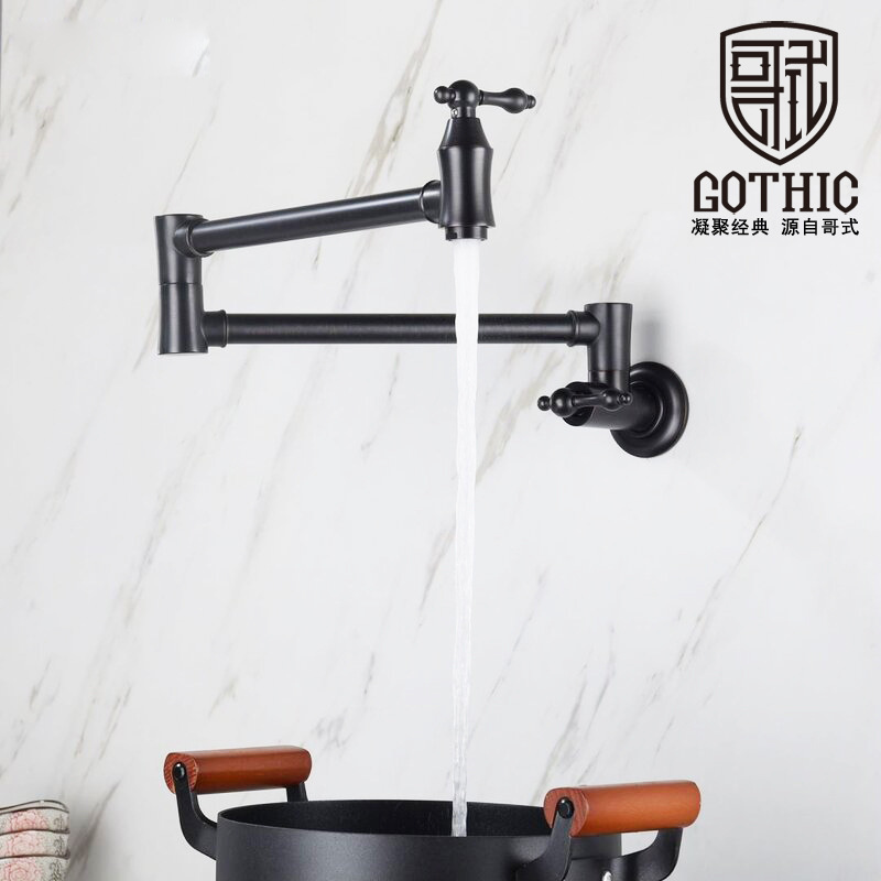Ge-style Folding Kitchen Stove Faucet Full Copper Double Handle Switch into Wall Single Cold Faucet Sink Sink