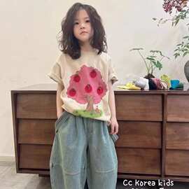 童装女童夏新款洋气百搭上衣儿童短袖棉印花薄款女孩恤中大童